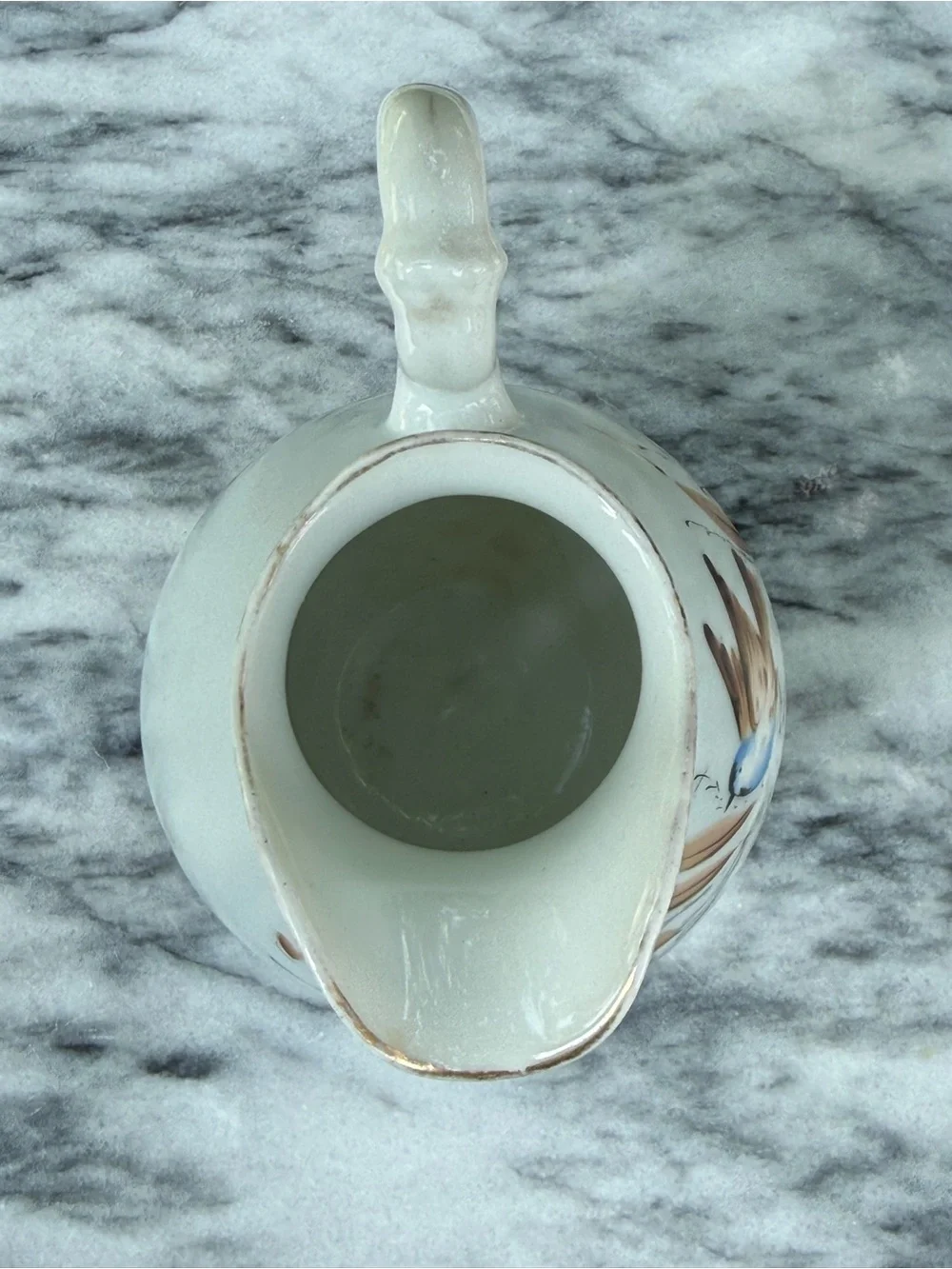 Rare Antique Porcelain Bluebird Pitcher for creamer, gravy, syrup - unmarked